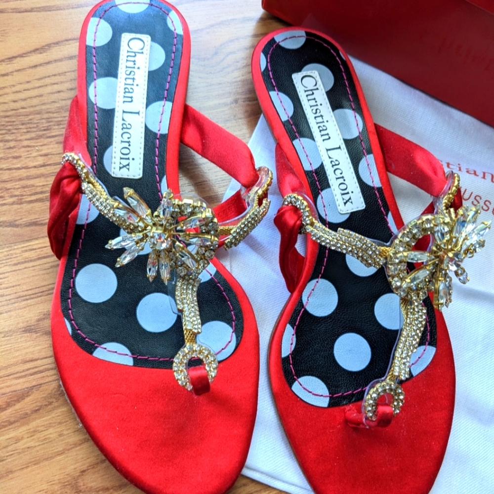 Christian Lacroix silk and rhinestone sandals